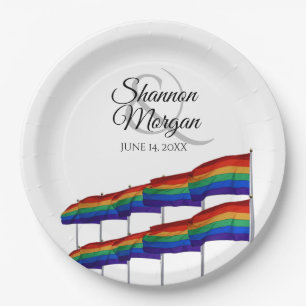 Prato De Papel Orgulho gay Rainbow Flags Wedding Paper Plates