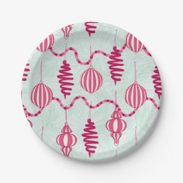 Prato De Papel Ornações e Berries, cor-de-rosa e verde