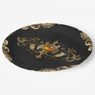 Prato De Papel Ornamentado preto dintage Dourado