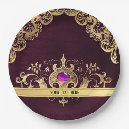 Prato De Papel Ornamentado Purple Vintage Dourado