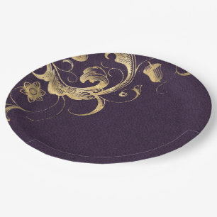 Prato De Papel Ornamentado Purple Vintage Dourado