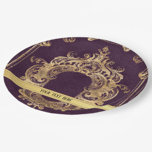 Prato De Papel Ornamentado Purple Vintage Dourado