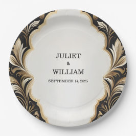 Prato De Papel Ornamentado Retro-Árabe Casamento tema damasco Neg
