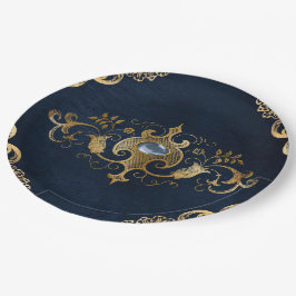 Prato De Papel Ornamentado Vintage de ouro azul Dourado