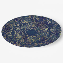 Prato De Papel Ornamentado Vintage de ouro azul Dourado