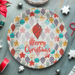 Prato De Papel Ornamentos de Árvores de Natal de Férias Vintage<br><div class="desc">Os enfeites da árvore de natais vintages e o Feliz Natal (ou qualquer saudação que você escolher) em placas de papel em 2 tamanhos - 7" e 9" complementam seu feriado ou festa de Natal. guardanapos,  sacos de presentes,  convites,  adesivos,  cartões com fotos e muito mais na nossa loja.</div>