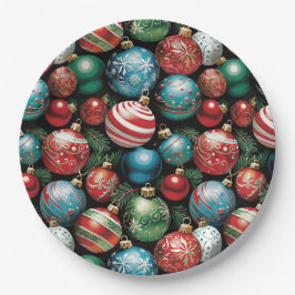 Prato De Papel Ornamentos de Natal Clássicos Multicoloridos