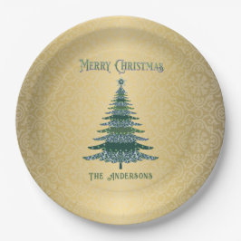 Prato De Papel Ornamentos de Nomes Dourados Verdes da Árvore de N