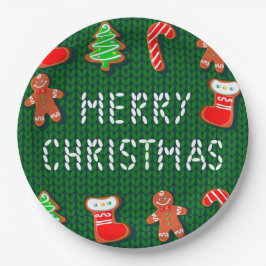 Prato De Papel Ornamentos de pão de Natal feliz em verde