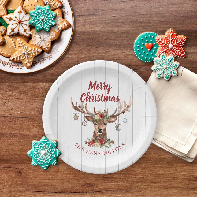 Prato De Papel Ornamentos de Reinadores de Natal Russos | Madeira (Rustic Christmas Reindeer Ornaments | Wood Paper Plates)
