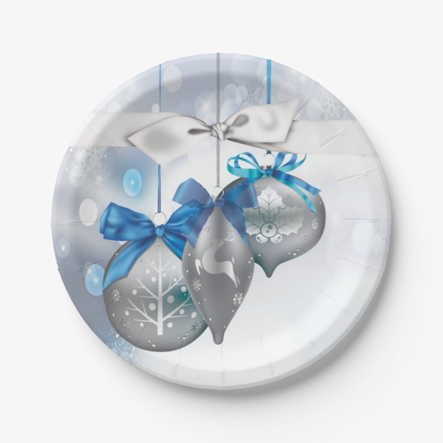 Prato De Papel Ornamentos em Papel Redondo de 7" Snowflakes Fla (Frente)