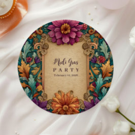 Prato De Papel Ornate Floral Mardi Gras Masquerade