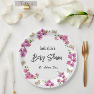 Prato De Papel Orquídeas Borboleta Tropical Rosa Púrpura