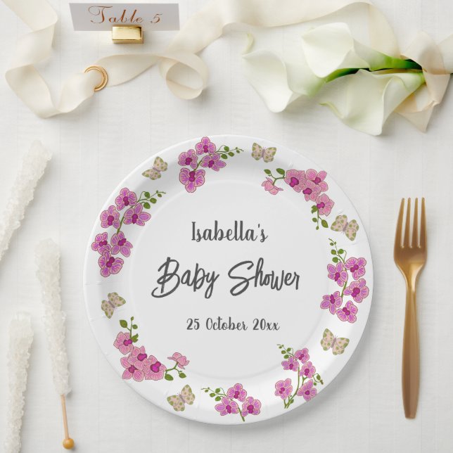 Prato De Papel Orquídeas Borboleta Tropical Rosa Púrpura (Casamento)