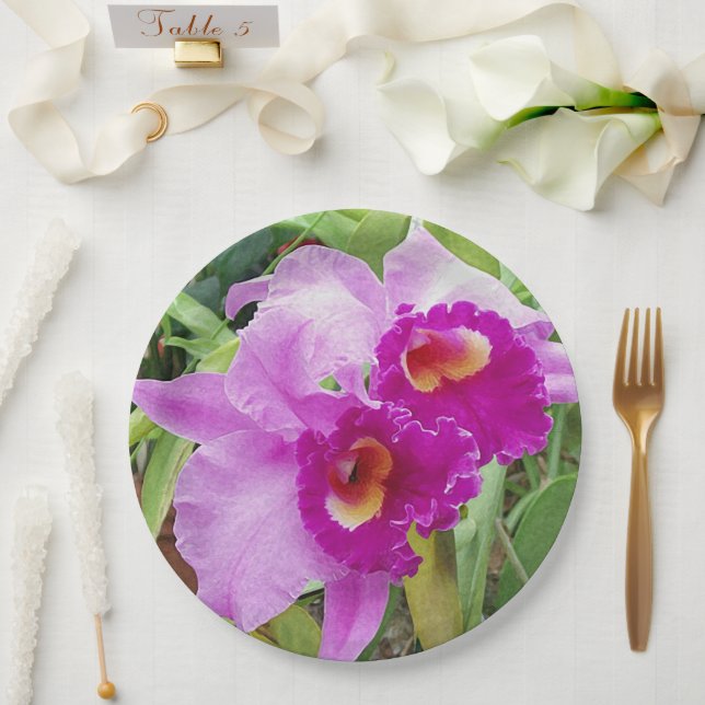 Prato De Papel Orquídeas de Cattleya Roxo (Casamento)