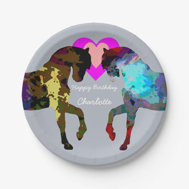 Prato De Papel Os cavalos azuis personalizaram as placas de papel (Frente)