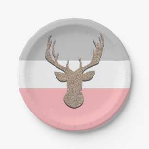 Prato De Papel Os cervos mostram em silhueta, veado em azul e em