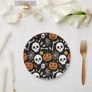 Prato De Papel Ossos e Esqueletos Assustadores para o Halloween