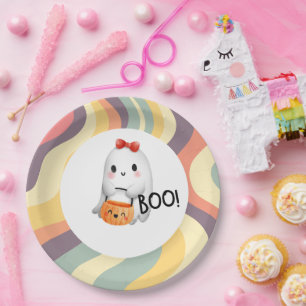 Prato De Papel Ótima Ilustração Feliz Boo de Halloween