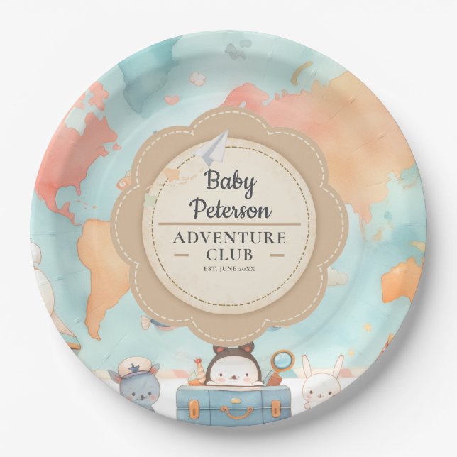 Prato De Papel Our Greatest Adventure Neutral Cute Baby Shower (Frente)