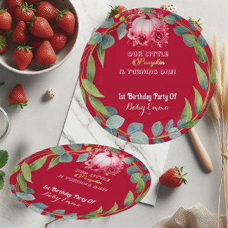 Prato De Papel Our Little Pumpkin 1st Birthday Green Wreath Pink