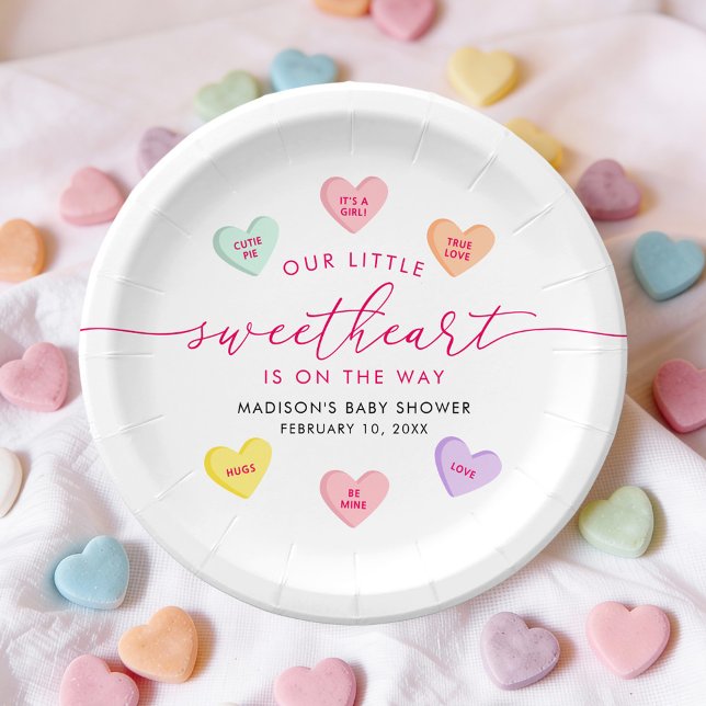 Prato De Papel Our Little Sweetheart Candy Hearts Baby Shower (Criador carregado)