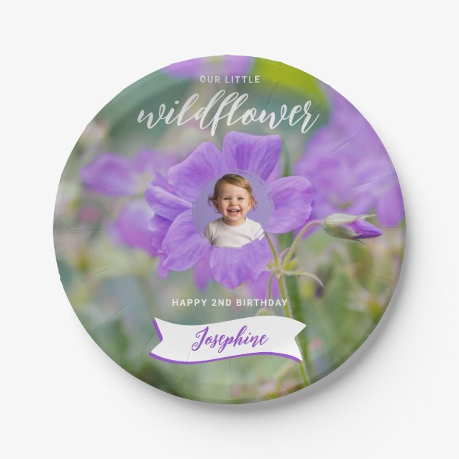 Prato De Papel Our Little Wildflower Custom Kid's Photo Birthday (Frente)