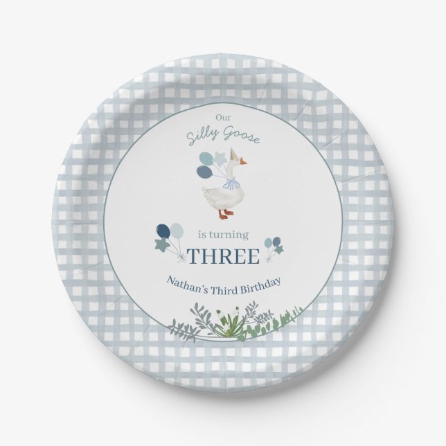 Prato De Papel Our Silly Goose Birthday Any Age Blue  (Frente)