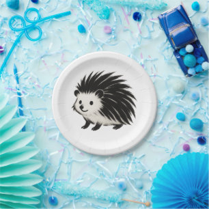 Prato De Papel Ouriço Minimalista – Design de Animal em Tinta Pre
