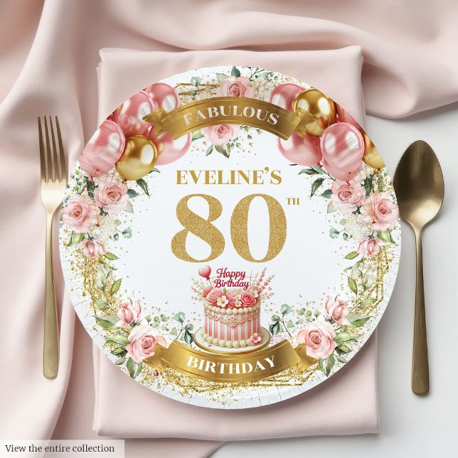 Prato De Papel Ouro 80 Aniversário de Pratas (Golden 80 Birthday Plates Decor)