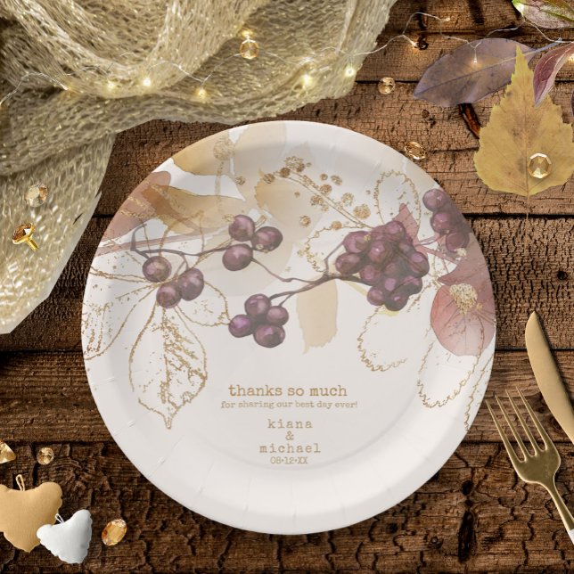 Prato De Papel Ouro Autumn Wedding Berries ID655 (Criador carregado)