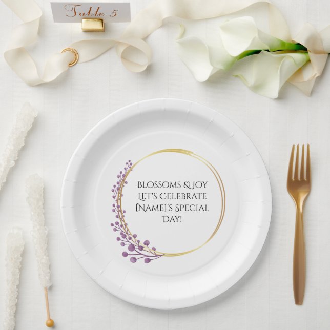 Prato De Papel Ouro Bloom Floral Festa de aniversário (Casamento)