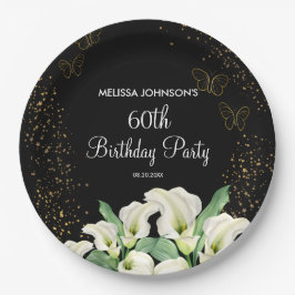 Prato De Papel Ouro Borboleta Branca Calla Lily Black Aniversário