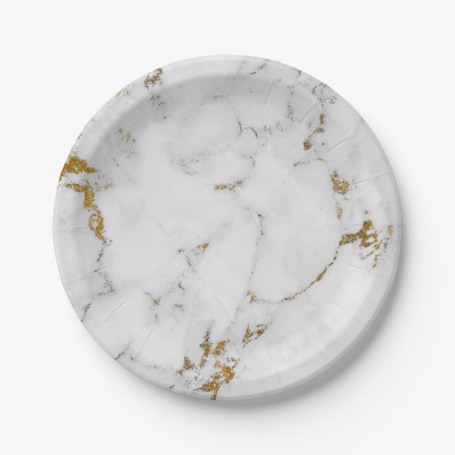 Prato De Papel Ouro Cinza Dourada Carrara Marble Glam Vip (Frente)