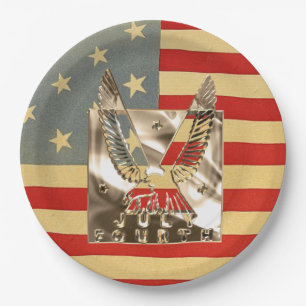 Prato De Papel Ouro Eagle Grunge American Flag Independence Day