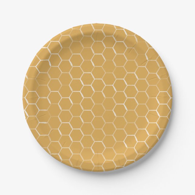 Prato De Papel Ouro Honeycomb Pattern (Frente)