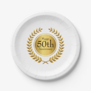 Prato De Papel Ouro Laurel Wreath 50th Anniversry