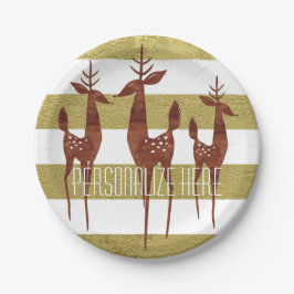 Prato De Papel Ouro-ouro-vintage e elegante-listrado branco