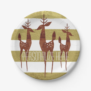 Prato De Papel Ouro-ouro-vintage e elegante-listrado branco