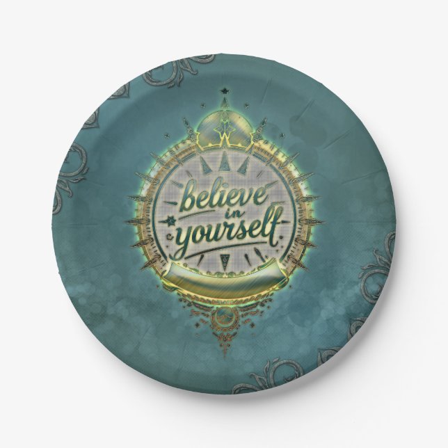 Prato De Papel Ouro Paths Acredite em si mesmo. (Frente)