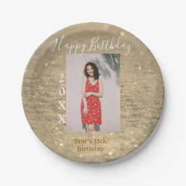 Prato De Papel Ouro reluzente feliz 15 de aniversário nome ano