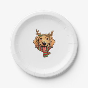 Prato De Papel Ouro Retriever Cachorro Reindeer Santa Hat