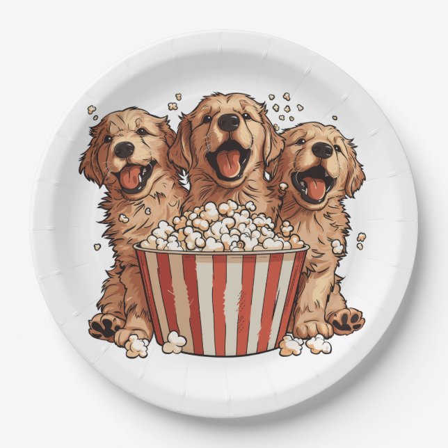 Prato De Papel Ouro Retriever Cães Filme Popcorn Balde (Frente)