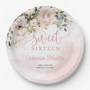 Prato De Papel Ouro-rosado-rosado-borrão-Elegante-roseira-doce-de