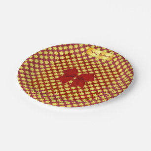 Prato De Papel Ouro Stars e Red Gliters Natal