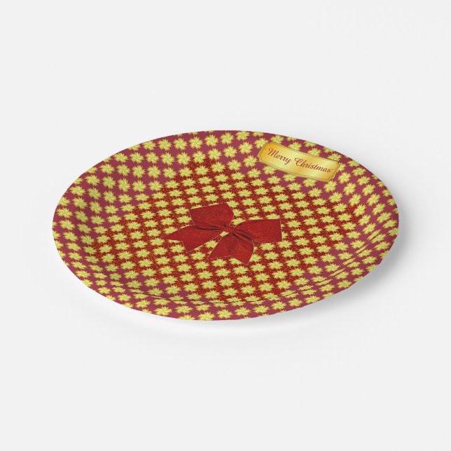 Prato De Papel Ouro Stars e Red Gliters Natal (Inclinado)