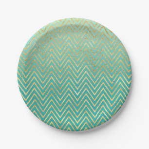 Prato De Papel Ouro verde Chevron Glam Ombre da hortelã