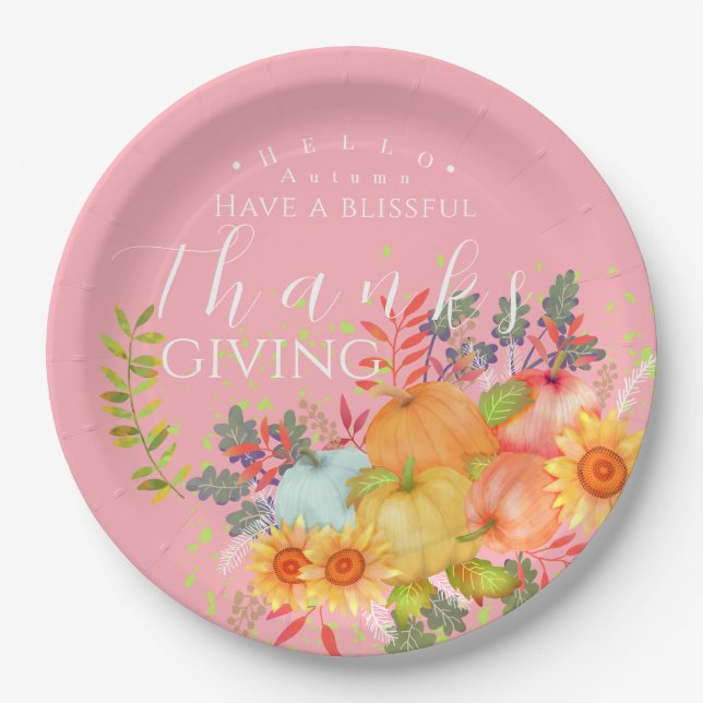 Prato De Papel Outono - Ação de Graças Rosa (Frente)