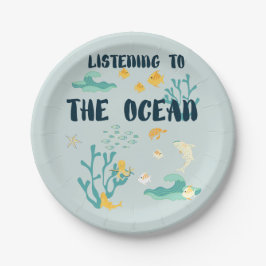 Prato De Papel Ouvindo O Oceano, Dia Da Terra, Animais Do Mar