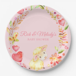 Prato De Papel Ovelha / Chá de fraldas rosa e amarela